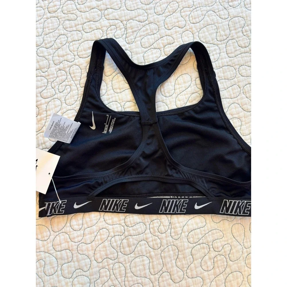 Nike‎ Swim Girls Black Racerback Bikini Top Logo Band Size Large